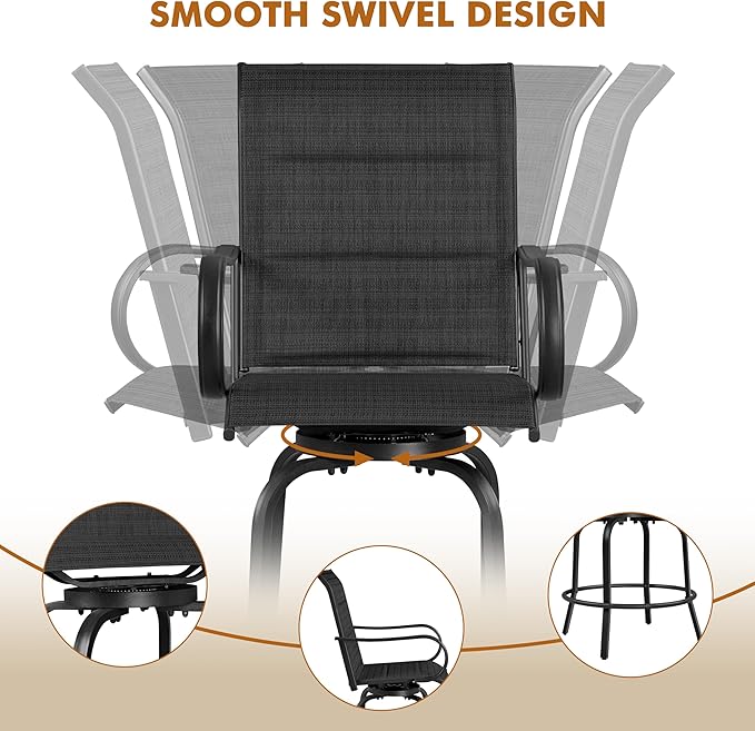 Yaheetech 2 Piece Patio Swivel Bar Stools Texteline Bistro Chairs with High Back/Armrest/Footrest, All Weather Padded Seating Outdoor Furniture Height Outdoor Chairs for Outside, Lawn & Garden