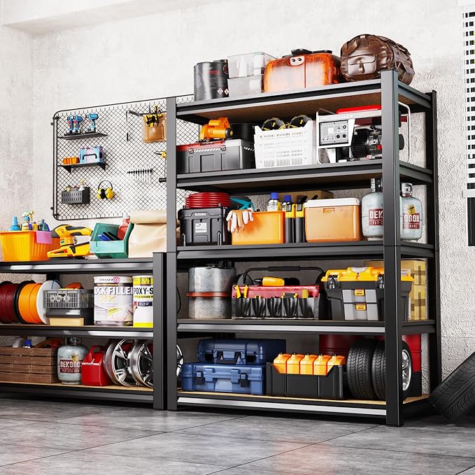 AOARGG 78" H Garage Shelving Heavy Duty Storage Shelves, Metal Adjustable Shelving Unit, Utility Garage Organizer Shelf for Basement, Pantry, Kitchen, Warehouse, 45.6" W x 19.7" D x 78" H, Black