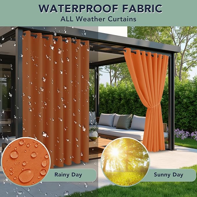 Outdoor Curtains for Patio Waterproof - 6 Panels Privacy Weatherproof Outside Curtains with Grommets for Pergola, Gazebo, Porch, Cabana, Balcony, 54 x 84 Inch, Mecca Orange