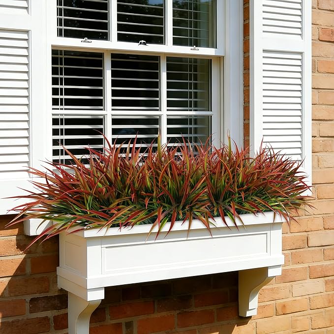 Ivydale 12Pcs Fake Plants Outdoor Artificial Plastic Grass Spring Decoration UV Resistant Faux Greenery Stems Bushes Outside Fake Plants for Planters Patio Porch Window Box Pathway Garden Home Decor