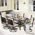 LEVELEVE 7 Piece Outdoor Patio Dining Set with 6 Swivel Dining Chairs & 1 Large Round Dining Table,Bistro Furniture Set for Lawn, Garden, Deck, Backyard and Porch