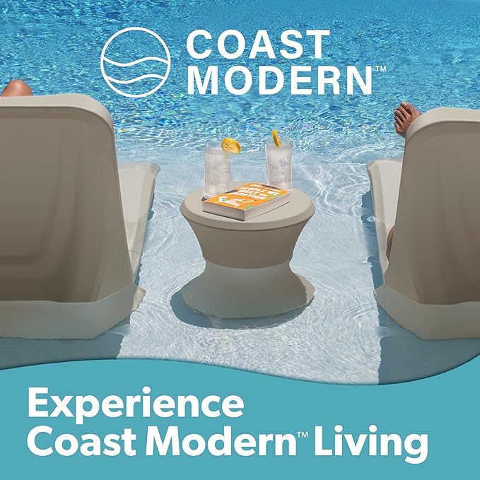 Coast Modern Outdoor Side Table - Lounger Table for Inside Pool or on Patio - All-Weather Furniture for Sun Shelf Up to 15" - Sand