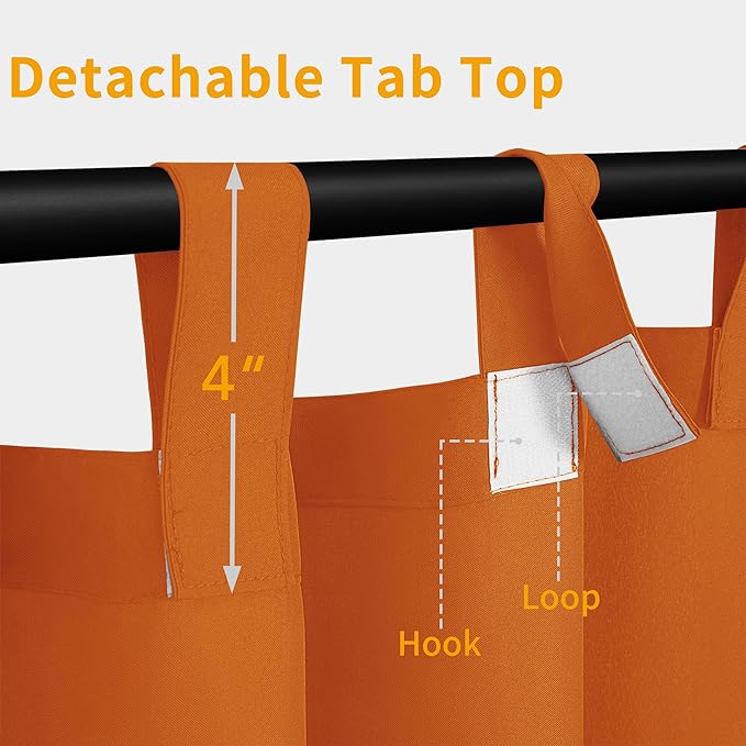 Easy-Going Outdoor Patio Curtains Detachable Tab Top Windproof Weatherproof Curtain for Cabana, Porch, Pergola and Gazebo, Tab Bottom Drape, 2 Panels, 110W x 120L inch, Orange
