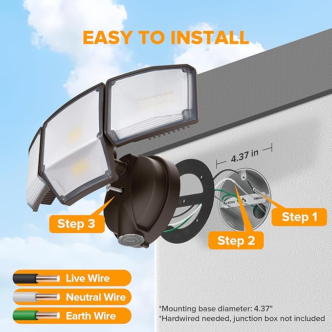 LUTEC 80W Dusk to Dawn Flood Lights Outdoor, 9000LM Super Bright LED Security Light with Photocell, IP65 Waterproof, 5000K Daylight, Hardwired 4 Heads Floodlight for Garage, Yard, Patio (Brown)