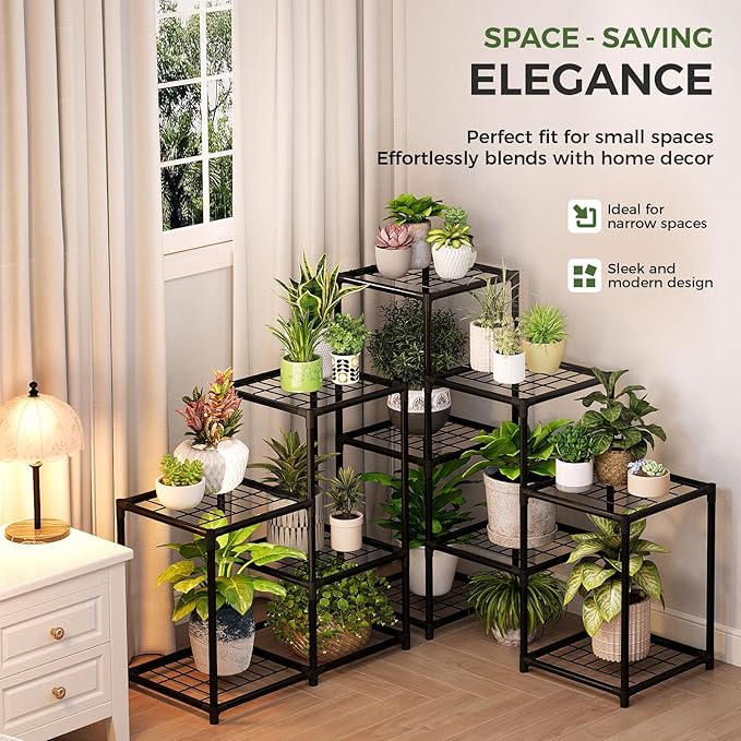 Bamworld Corner Plant Stand Indoor Metal Plant Shelf 5-Tier 11 Potted Flower Shelves Garden Black Plant Holder Rack for Garden Living Room Patio Morden Home Decor Gardening Gifts