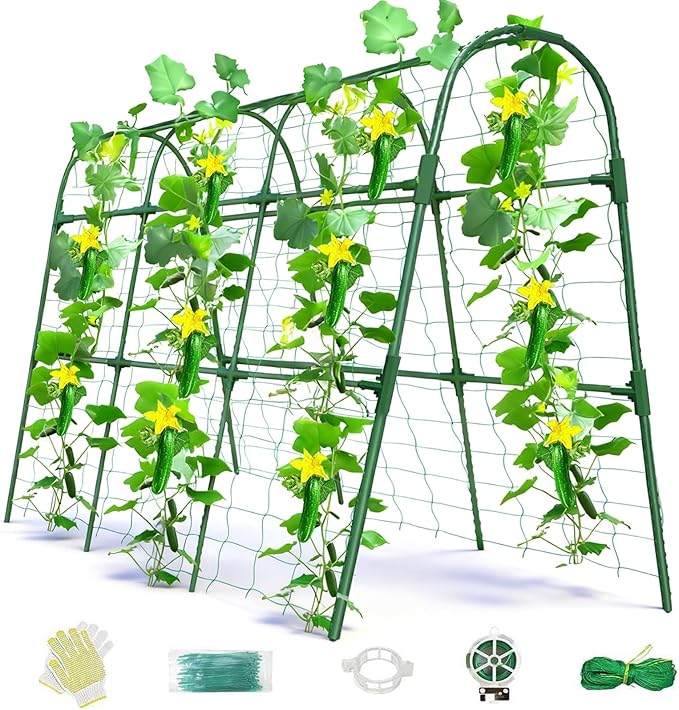 Cucumber Trellis for Raised Bed, U-Shape Garden Arch Metal Support for Climbing Plants, Metal Arch Plant Support Vegetables Trellis, Plant Support for Vine Outdoor (Green, 47*30*47inch(L*W*H))