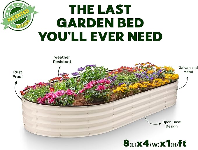 Plant & Plot Galvanized Raised Garden Beds Outdoor // 8×4×1 ft (2-Pack) Planter Raised Beds for Gardening, Vegetables, Flowers // Large Metal Garden Box // Patented Tool-Free Design (White)
