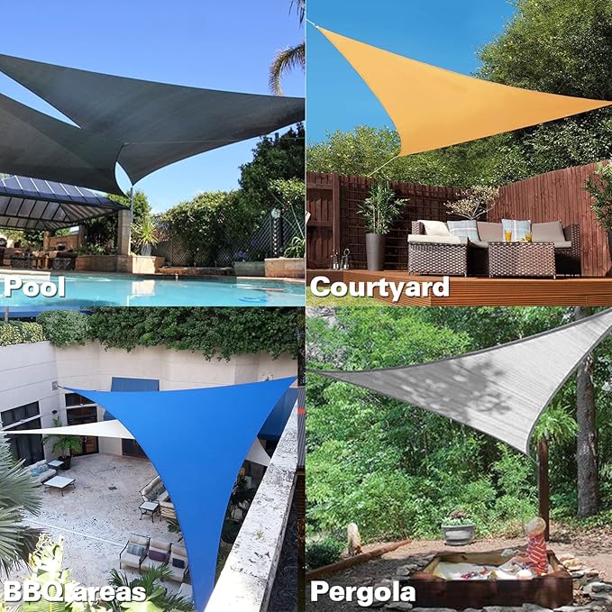 KANAGAWA Sun Shade Sail 12'x12'x17' Gray Triangle UV Block Canopy Awning Shelter Fabric Cloth Screen for Outdoor Patio Garden Backyard
