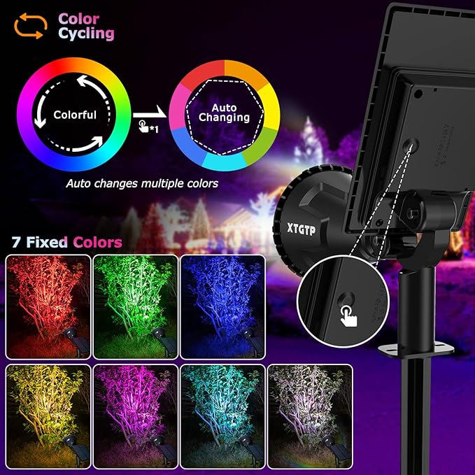 Solar Color Spot Lights Outdoor, 21 LEDs Color Changing Outdoor Lights, IP67 Waterproof RGB Multicolor Yard Solar Spotlights Auto On/Off for Pathway Garden Pool Patio Tree