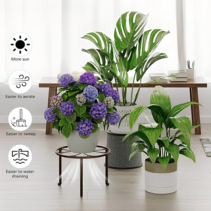 5 Pack Heavy Duty Rustproof Iron Corner Flower Pot Stand Holder,Round Supports Display Rack Tiered Plant Stand, Pot Rack Shelf Indoor Multiple Plants