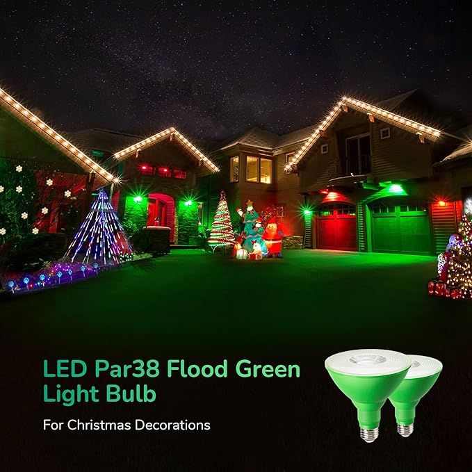 EDISHINE St.Patrick's Day/Easter Decorations PAR38 Green LED Flood Light Bulbs, Dimmable LED Light Bulb, 18W(120W Equivalent), Outdoor Weatherproof Light Bulb, E26 Base, 2 Pack