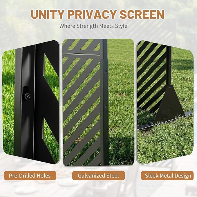 VINGLI Privacy Fence Panels, 72H’’ x 47W’’ Metal Privacy Screen Freestanding, Decorative Privacy Panels for Patio Garden Pool, Outdoor & Indoor (Diagonal Stripe)
