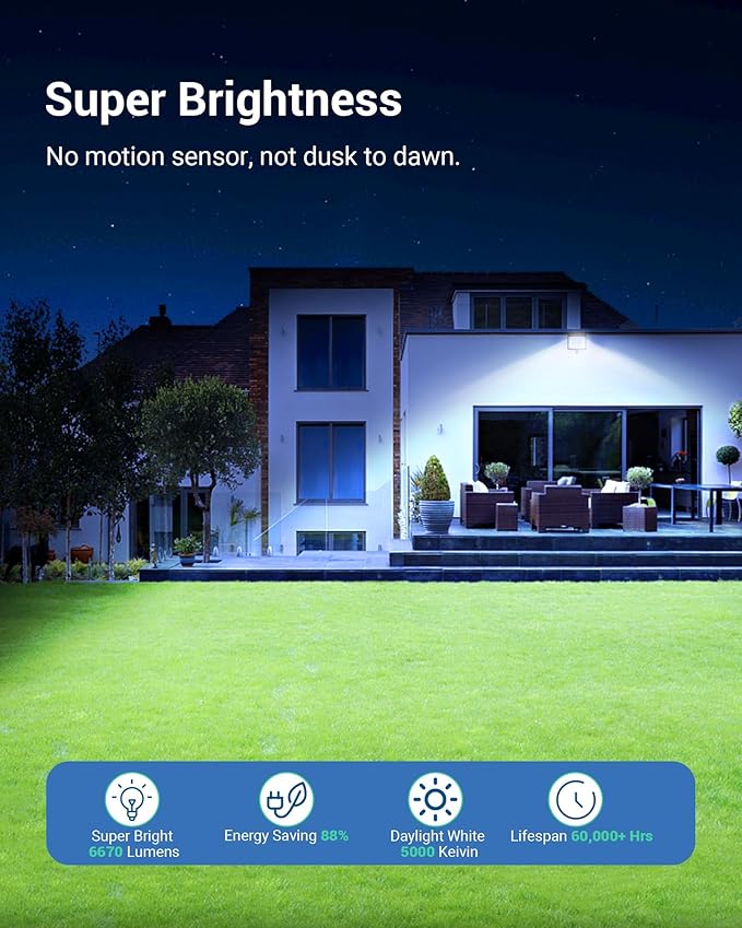 DEWENWILS 2-Pack 65W LED Flood Light Outdoor, 6670 LM Super Bright Security Lights Switch Controlled, IP65 Waterproof, 5000K Flood Lights Outdoor for Yard, Garage, Garden, UL Listed