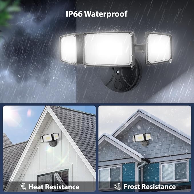 Onforu 100W 11000LM Flood Lights Outdoor, Brightness Security LED Flood Lights with 3 Adjustable Heads, Switch Controlled, IP65 Waterproof 6500K Outside Exterior Flood Light for Yard Garage Eave Patio