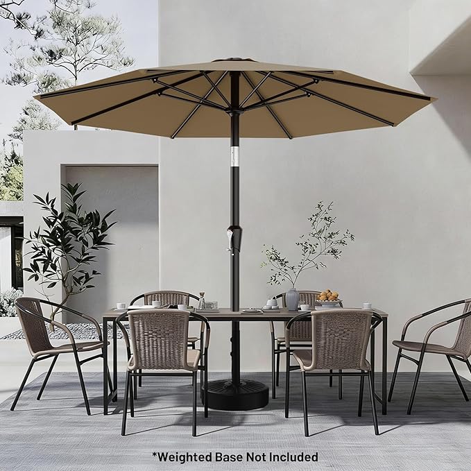 AreShark 9 FT Patio Umbrella for Outdoor, Outdoor Table Umbrella with Push Button Tilt and Crank, Outdoor Patio Umbrellas with 8 Sturdy Ribs for Market, Garden, Pool (Khaki)