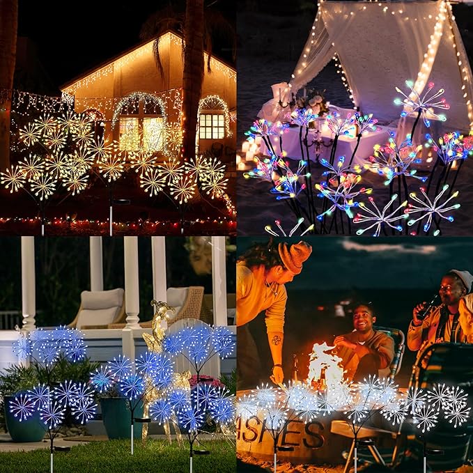 JJGoo Solar Garden Lights, New Upgraded 2 Pack Solar Swaying Starburst Light, Waterproof Fireworks Outdoor Lights, Yard Patio Pathway Decoration, Purple