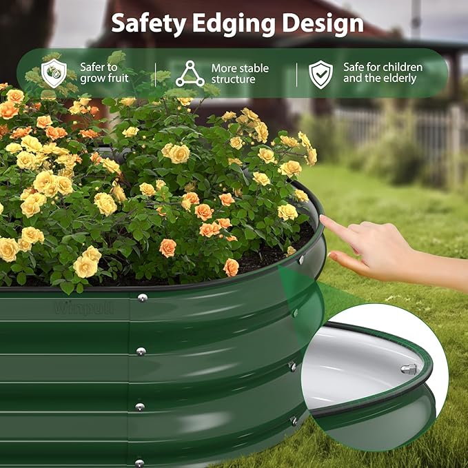 Raised Garden Bed Kit, 5x2x1 ft Galvanized Planter Box Outdoor with Safety Edging, Large Metal Raised Beds for Gardening Vegetables Flower Fruits (Moss Green)