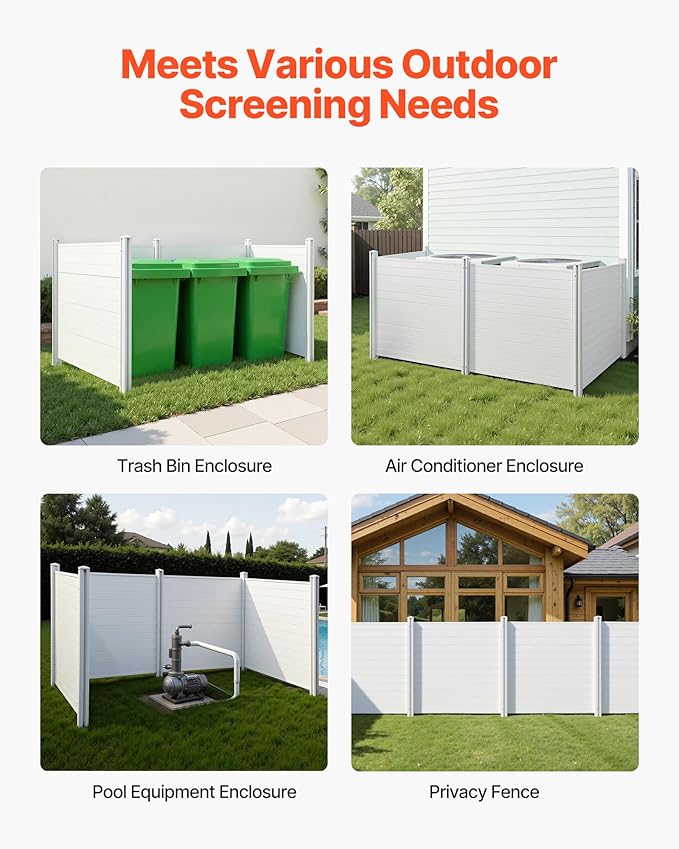 VEVOR Outdoor Privacy Screens, 50" W x 50" H Air Conditioner Fence, Pool Equipment Enclosure, Horizontal Vinyl Privacy Fence, Perfect to Enclose Trash Can and A/C Units (4-Panel)
