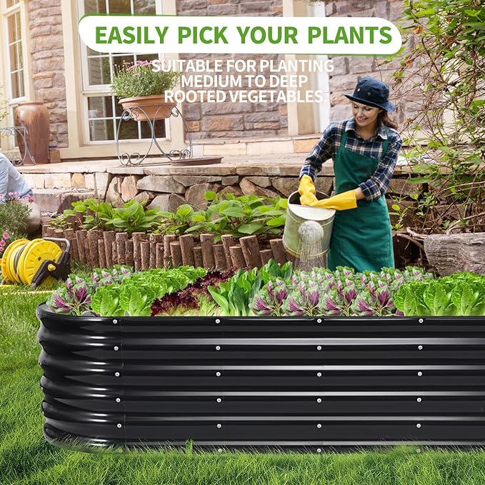Galvanized Raised Garden Bed Outdoor- Raised Beds for Gardening| Metal Planter Box, Steel Raised Garden Bed Kit with Safety Edging and Gloves for Vegetables, Flower, Herbs (6x2x1.4FT, Gray)