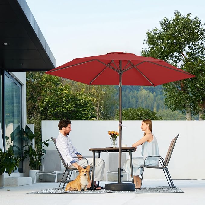 JEAREY 7.5FT Patio Umbrella Outdoor Market Umbrella with 6 Sturdy Ribs, Push Button Tilt/Crank Table Umbrella for Garden, Deck, Backyard and Pool, Red
