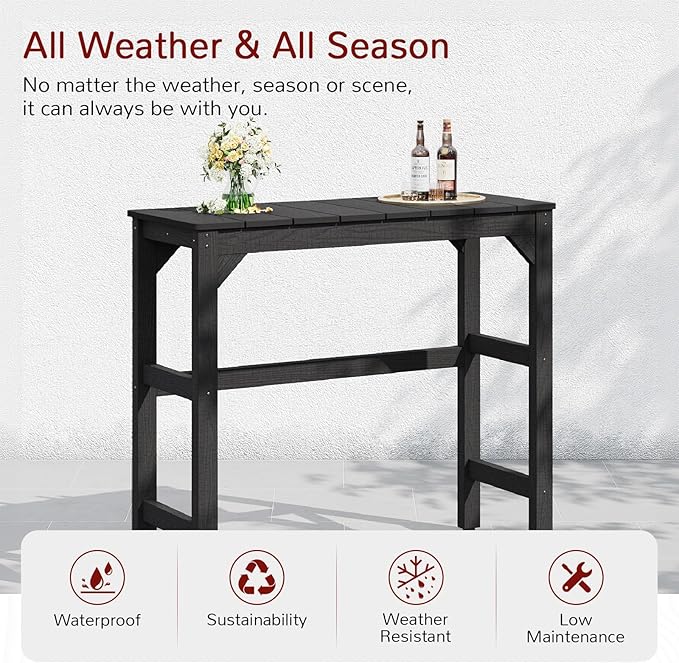 Stoog Outdoor Bar Table, All-Weather HIPS 40" Counter Height Bar Tables with Waterproof Top, Never Fade or Rot, Ideal for Patio, Hot Tub, Dining, Balcony, Poolside, Black