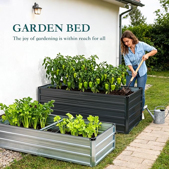 DUMOS Raised Garden Bed Outdoor, 6x3x2ft Planter Box Outdoor for Deep-Rooted Herbs/Flowers/Vegetables, Large Metal Garden Bed for Patio, Balcony and Backyard, Gray