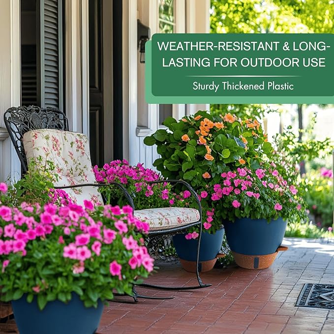montresor 2 Pack 10 inch Plant Pots, PP Plastic Self Watering Plant Pot with Drainage and Tray for Indoor Outdoor Plants, Water Level Window & Reservoir Flower Pots Outdoor Decorative Planter (Blue)