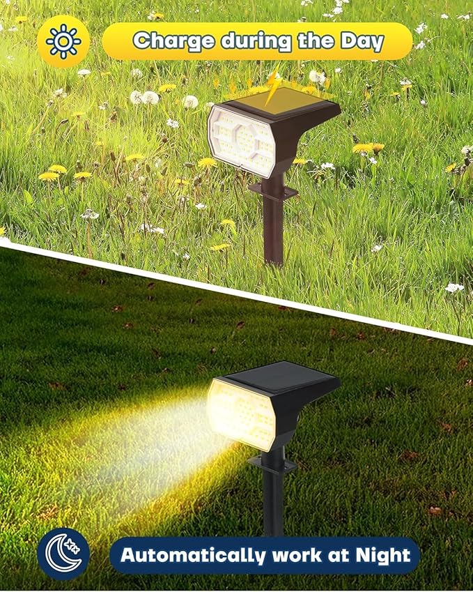 Kaxiida Solar Lights Outdoor Waterproof IP68, 3 Lighting Models Solar Powered Spot Lights Outdoor, 56LED Solar Light Dusk to Dawn for Yard Patio Garden Pathway Landscape Lighting (Warm White,10 Pack)