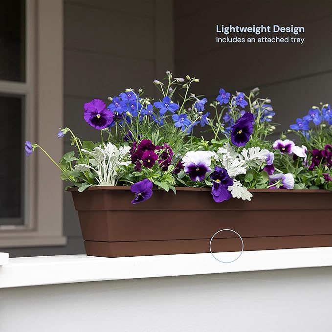 Bloem Dura Cotta Window Box Planter: 30" - Chocolate - Large Box with Tray, Weatherproof Resin Box, Removable Tray for Indoor & Outdoor Use, Gardening, 4 Gallon Capacity