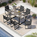 Outdoor Dining Set, HDPS + Aluminum Patio Table and Chairs Set with U-Shaped Base, 7 Piece Outdoor Furniture Set with Umbrella Hole, Patio Dining Table Set for Garden, Backyard (Gray)