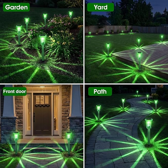 Solar Outdoor Lights, St Patricks Day 10 Pack Solar Pathway Lights Outdoor Waterproof, Stainless Steel Stake Lighting for Garden Yard Path Walkway Driveway Patio Lawn Outside Décor,Green