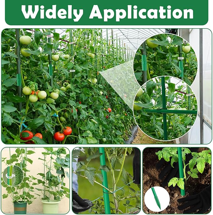 Cludoo 393PCS Garden Stakes Set with 120 Sets Fiberglass Plant Stakes Sticks Supports and Accessories, DIY 4ft 5ft 6ft 7ft Tomato Stakes for Tomato,Vegetables, Pepper, Indoor Outdoor Spring Plants