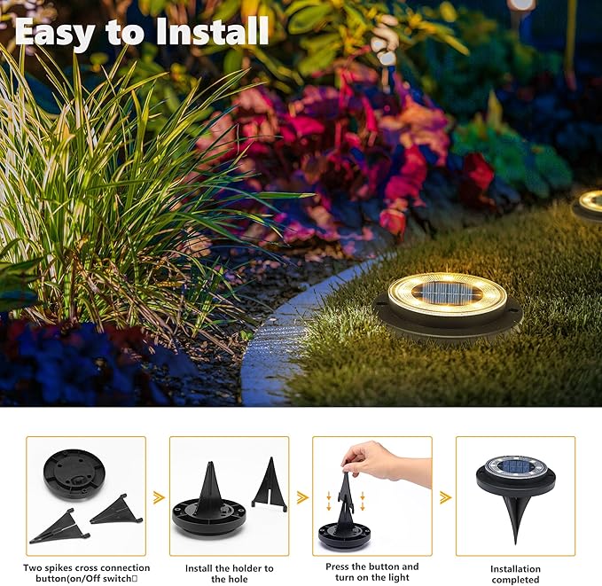 Flacchi Solar Lights Outdoor - Solar Powered Ground Lights Outdoor Solar Disk Light Waterproof Landscape Light for Patio Yard Pathway Walkway Driveway (Warm White, 8 Pack)