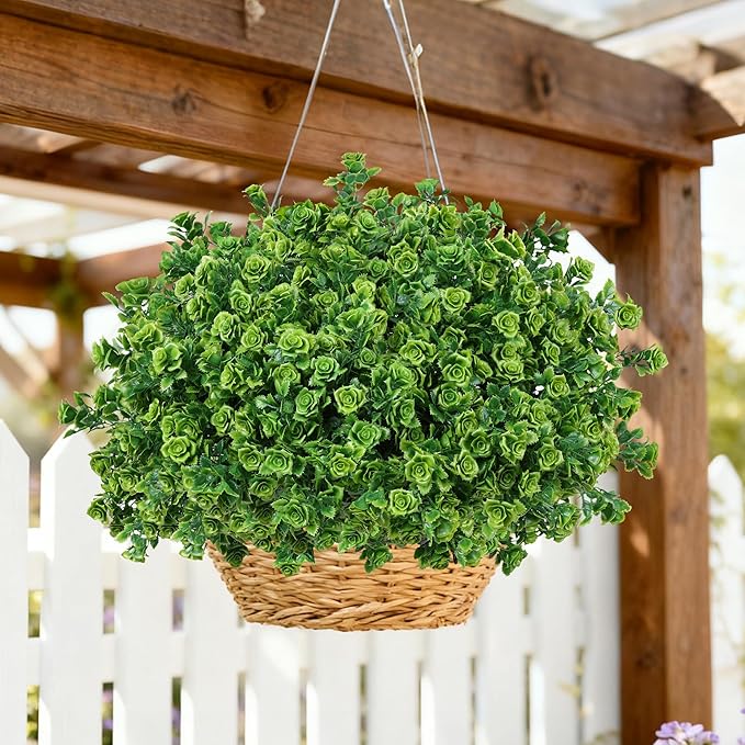Artificial Fake Outdoor Plants for Spring Summer Decoration, 12 Bundles Fake Plastic Roses UV Resistant Look Real Faux Plants for Planter Outside Front Door Porch Patio Balcony Garden Indoor Yard Urn