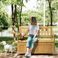Outvita Outdoor Wood Storage Bench, Wooden Large Deck Box with Seating & Armrest, Waterproof Patio Organizer Loveseat for Garden Porch Deck Backyard Poolside(Yellow)