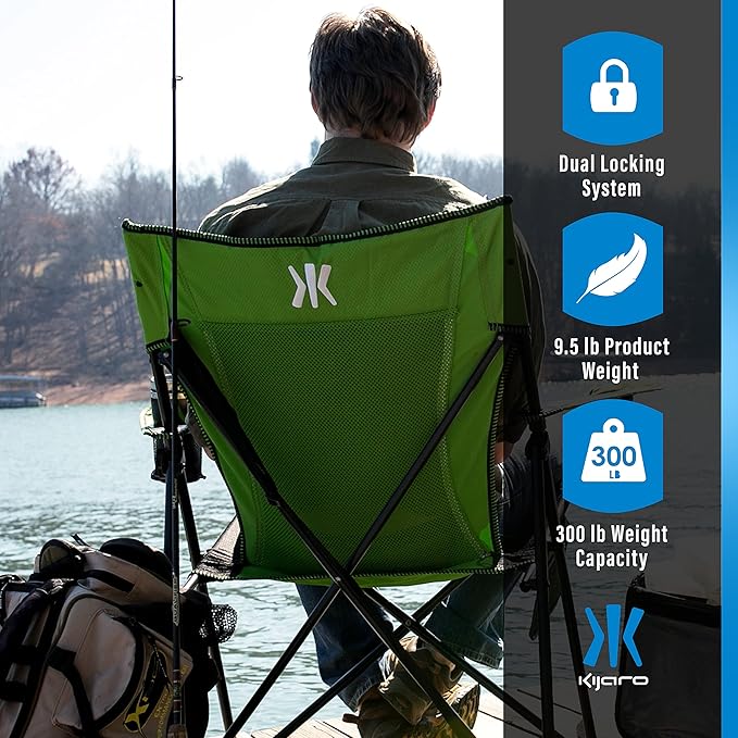 Kijaro Dual Lock Portable Camping Chairs - Enjoy the Outdoors with a Versatile Folding Chair, Sports Chair, Outdoor Chair & Lawn Chair - Dual Lock Feature Locks Position – Ireland Green