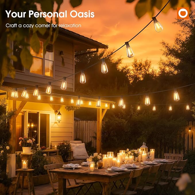 addlon 200FT Smart Outdoor String Lights with APP Control, Waterproof Patio Lights ETL Listed with Shatterproof Dimmable ST38 LED Bulbs Connectable Outdoor Lighting for Backyard Bistro Garden Bistro