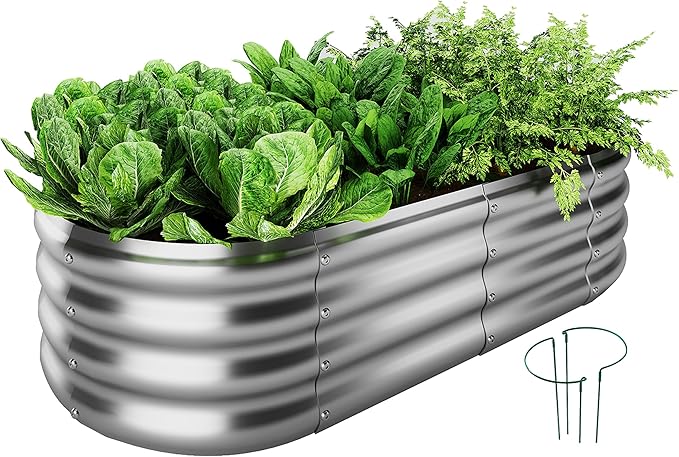 Galvanized Metal Raised Garden Bed Kit, 4x2x1ft Outdoor Planter Box, Garden Grow Bed for Vegetables, Flowers, Patio Gardening