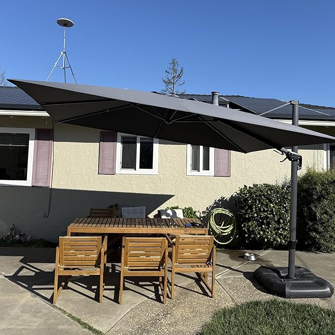 PURPLE LEAF 6' X 10' Left-right Tilt Patio Umbrella Outdoor Cantilever Swivel Rectangle Umbrella Aluminum Offset Umbrella with 360-degree Rotation for Garden Deck Pool Patio Light Grey