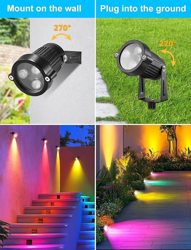 OurLeeme Lawn Flood Light Stake, 2-in-1 Waterproof Outdoor Remote controlle Landscape Lighting Spotlight Wall Light for Yard Garden Driveway Pathway Pool (4 Pack)
