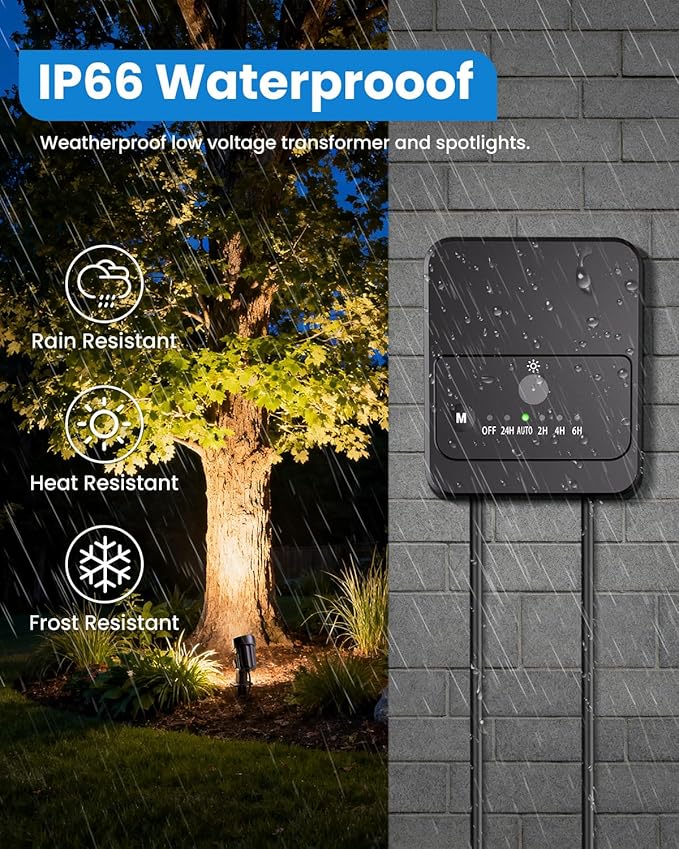 ZZXX All-in-One Low Voltage Landscape Lighting Kit, 12-Pack LED Landscape Lights with Transformer 100FT Wire and Connectors, 2700K Waterproof Landscape Spot Lights for Garden Yard House Tree