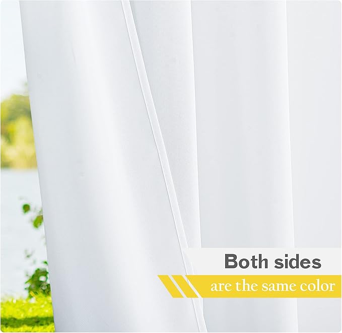 NICETOWN 2 Panels Waterproof Outdoor Curtains for Patio, Tab Top Indoor Outdoor Window Treatments Thermal Insulated Porch Panels Privacy for All Season, W55 x L95, Pure White