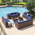 Aoxun 14 Piece Patio Furniture Set Wicker Rattan Patio Conversation Set Outdoor Sectional Sofa Set with Coffee Table and Thickened Cushions, Blue(Waterproof Cover Included)