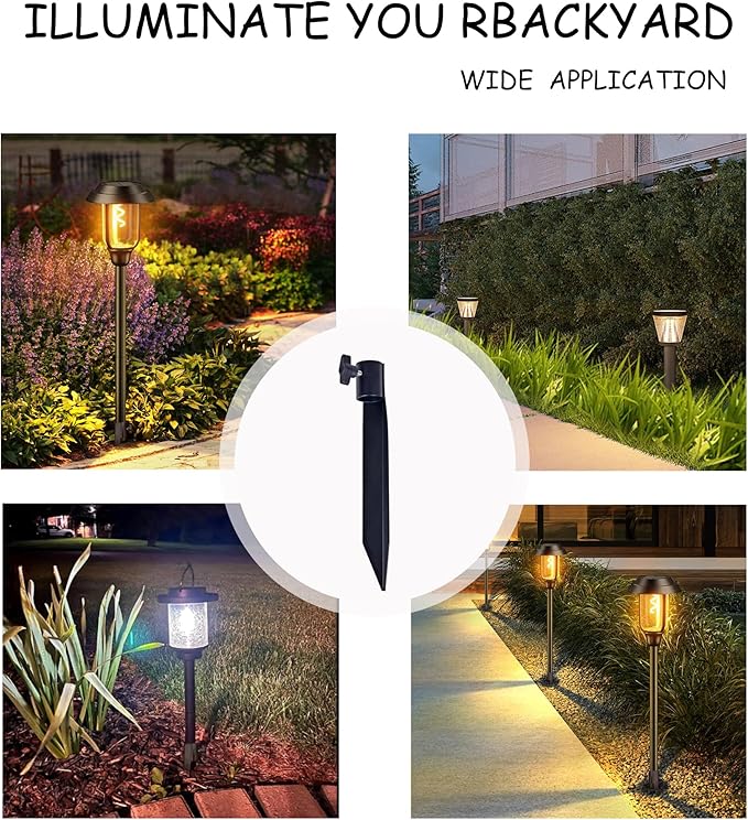 Outdoor Metal Stakes for Ground, Garden Stakes for Lights,Used for Replacement Metal Ground Spike in Live Flame Torches and Solar Lights-6.7 Inch (Black 4 Pack)