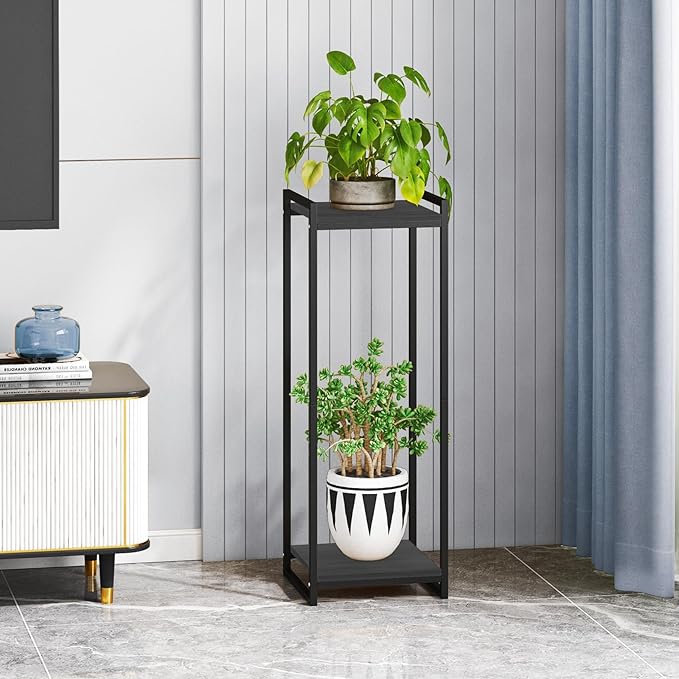 2-Tier Plant Stand Indoor, 34" Tall Modern Plant Shelf Corner Flower Pot Holder Organizer for Living Room Balcony Garden, Black