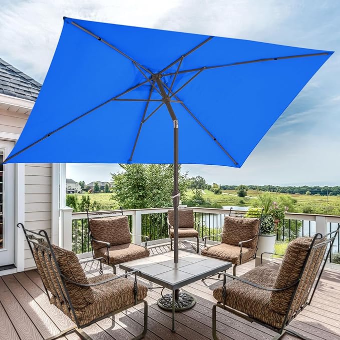 JEAREY 6.5x10 ft Rectangular Patio Umbrellas Rectangle Outdoor Umbrella with Push Button Tilt and Crank, Market Table Umbrella 6 Sturdy Ribs UV Protection for Poolside Garden Backyard Deck, Royal Blue
