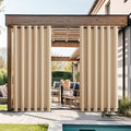 NICETOWN 2 Panels Waterproof Patio Outdoor Curtains & Drapes, Windproof Thermal Insulated Top and Bottom Grommet Keep Sun & Rain Blackout Outdoor Drapes for Porch/Pergola, Biscotti Beige, W84 x L95