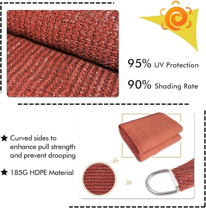 KANAGAWA Sun Shade Sail 12'x12' Rust Red Square UV Block Canopy Awning Shelter Fabric Cloth Screen for Outdoor Patio Garden Backyard