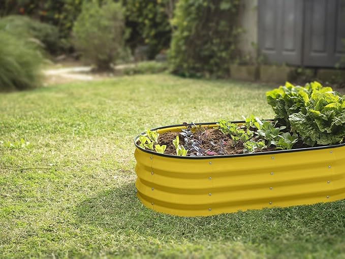 Plant & Plot Galvanized Raised Garden Beds Outdoor // 4×2×1 ft (2-Pack) Planter Raised Beds for Gardening, Vegetables, Flowers (Yellow) // Large Metal Garden Box