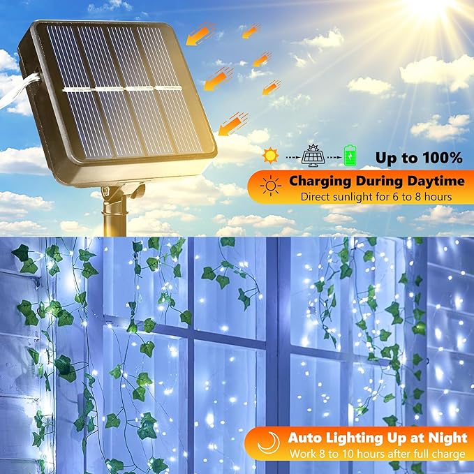 Joomer Solar Fairy Lights, 2-Pack Total 80FT 240LED Solar String Lights Outdoor Waterproof 8 Lighting Modes for Patio Fence Party Garden Yard Home Holiday Tree Outdoor Decoration (White)